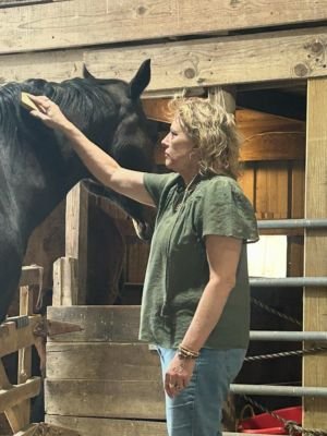 Nancy and Smokey during an EFL emotional wellness session